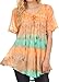 Sakkas 16786 - Monet Long Tall Tie Dye Ombre Embroidered Cap Sleeve Blouse Shirt Top - Mint - OS