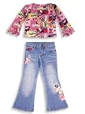 Lipstik - Girls Long Sleeved Pant Set, Pink, Multi, Denim
