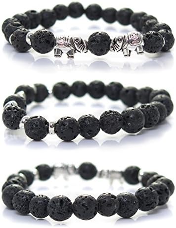 Lava Stone Elephant Bracelet with Silvertone accents by Kanti Design