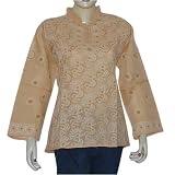 Womens Cotton Short Sleeve Top Shirt Blouse Chikan Embroidery Size M
