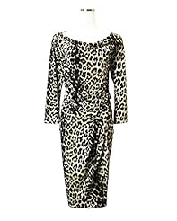 Long Sleeves Leopard Print Bateau Neck Draped Jersey  Dress