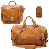 Brown Bag Company  ADC-3  Select Top Grain Tan Leather 3 Piece Assortment Includes Messenger Bag, 20 inch Duffel and a Cell Phone Holder,