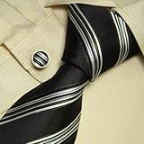 Black Stripes Tie, Cufflinks Gift Box Set Black gifts for men 5446