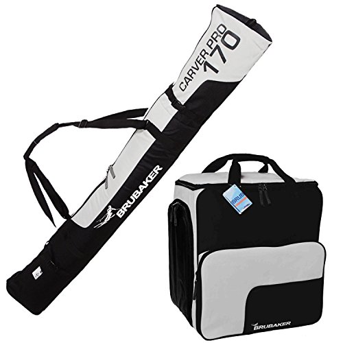 HENRY BRUBAKER "Superfunction" Combo Ski Boot Bag and Ski Bag for 1 Pair of Ski up to 170 cm, Poles, Boots and Helmet - Black Silver