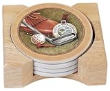 CounterArt Nostalgic Golf Design Round Absorbent Coasters in Wooden Holder, Set of 4 Assorted