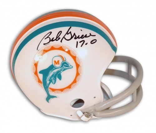 Bob Griese Autographed/Hand Signed Miami Dolphins 2 Bar Throwback Mini Helmet with 17-0 Inscription
