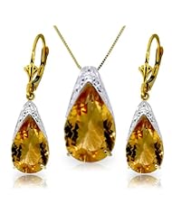 14k Yellow Gold Citrine Drop Necklace and Earrings Set