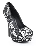 White Satin with Crochet Overlay Almond Toe Platform Heels