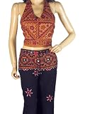 Embroidered Boho Tribal Fashion Blouse Cotton Mirror Top Trousers Clothing S