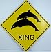 Dolphin Xing Crossing Funny Tin Fish Road Sign