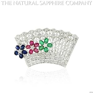 Natural Ruby, Emerald and Sapphire Brooch diamond with 1.18ct. Diamonds. (J3415)