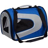 Pet Life Folding Zippered Casual Carrier with Bottle Holder in Blue & Grey - Medium