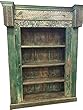 Wooden Bookcase Rustic Hand Carved Jaipur Patina Bookshelf 4 Bookshelves Indian Furniture