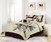 Chezmoi Collection 7 Pieces Burgundy Ginkgo Flocking Light Tan Comforter Set Bed-in-a-bag Queen Size