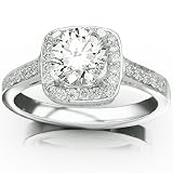 Halo Style Square Shape Center Pave Set Diamond Engagement Ring with a 0.71 Carat Round Brilliant Cut J Color SI1 Clarity Independently Appraised Center Stone and 0.2 Carats of Side Diamonds (0.91 Cttw)