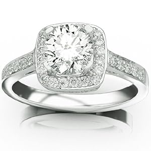 0.61 Carat GIA Certified Round Cut / Shape Halo Style Square Shape Center Pave Set Diamond Engagement Ring