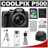 Nikon Coolpix P500 12.1 MP Digital Camera (Black) with 16GB Card + Battery  ....