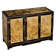Handmade Asian Furniture - 42" Gold & Black Lacquer Buffet / Storage Cabinet Mountain Scenery Motif