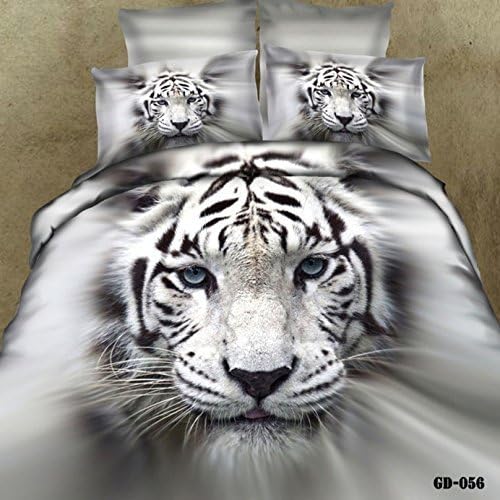 Home Textile 3D Effect Print white tiger 4pcs Bedding Sets,Cotton100% material beautiful Creative animal bedding setsQueen Size Christmas Gifts For Family by carehealth