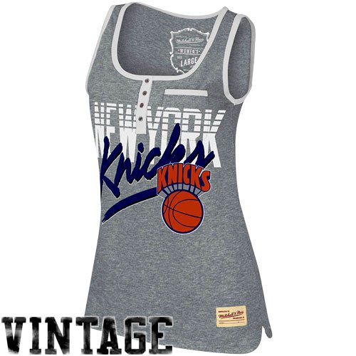 NBA Mitchell & Ness New York Knicks Ladies Pre-Game Premium Henley Tank Top - Ash (Small)