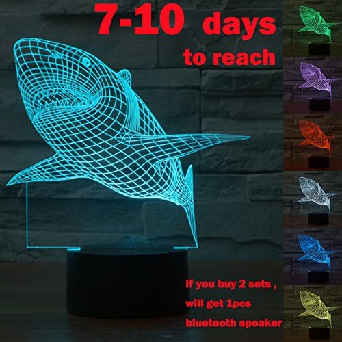 XJCGS 3D Shark Light 7 Colors Changing Table Desk Deco Lamp Bedroom Children Room Decorative Night Light