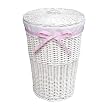 Round Wicker Hamper- White/ White