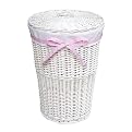 Round Wicker Hamper- White/ White