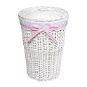 Round Wicker Hamper- White/ White
