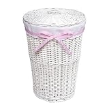Round Wicker Hamper- White/ White