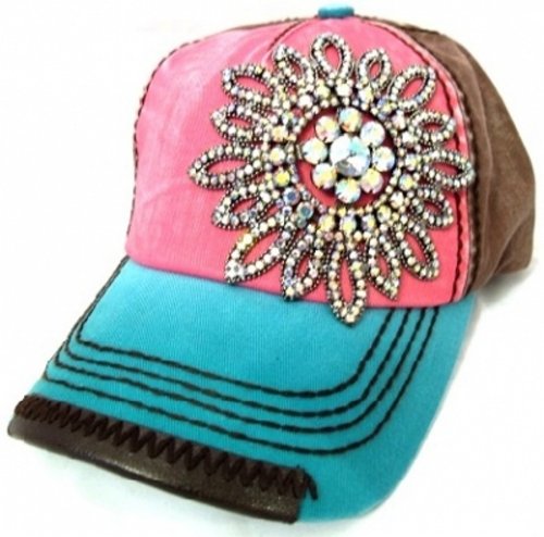 Womens Olive & Pique Large Rhinestone Flower Multi Colored Ball Cap