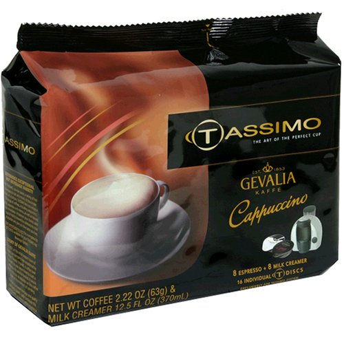 Gevalia Cappuccino, T-Discs for Tassimo Hot Beverage System, 8 Espresso & 8 Milk Creamers (Pack of 2)