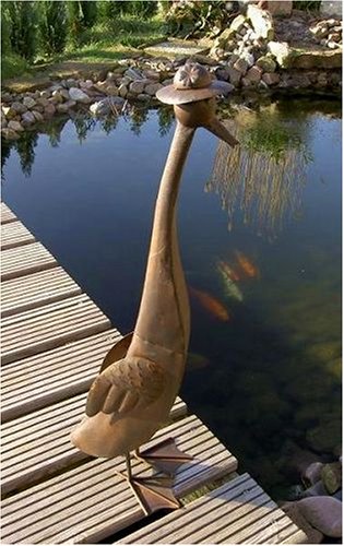 ENTE MIT HUT GARTENDEKO METALL SKULPTUR ROSTPATINA 74cm