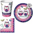 Creative Converting Owl Pal Tableware Package Including Cups, Beverage Napkins, and Dessert Plates for 16 Guests