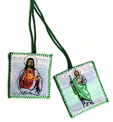 Scapular - Embroidered Cloth - Saint Jude - Sacred Heart Of Jesus - Green