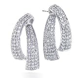 14K White Gold Diamond Arch Earrings