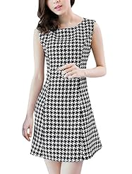 A-line Above the Knee Houndstooth Print Tank Bateau Neck Polyester  Dress