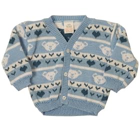 Pequilino Boys Cardigan Bear Pattern (Blue, 6 - 12 Months)