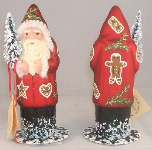 Ino Schaller Paper Mache Red Gingerbread Santa Holding Tree
