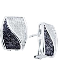 14K White Gold 1.0CT Black & White Round Cut Diamond Fashion Earring