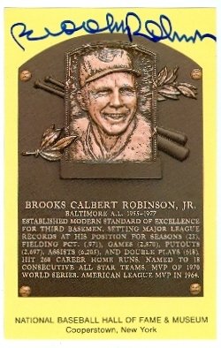 Brooks Robinson Autographed/Hand Signed Hall of Fame Plaque Postcard (Baltimore Orioles) 3.5x5.5 (67