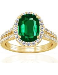 14K Yellow Gold Cushion Cut Emerald Ring With Sidestones (GIA Certificate)