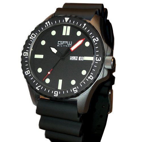 German Military Titanium Watch. GPW Day Date. Red Minute Hand. Black