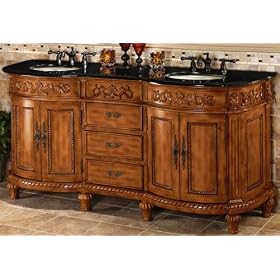 Chelsea Double Sink Cabinet Black Granite Antique Oak by Home Decorators Collection