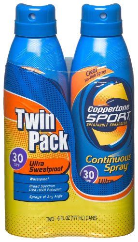 Coppertone Sport Spf 30 Continuous Spray Clear Twin Pack, 6-Ounce Cans