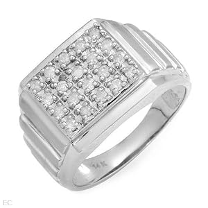 Splendid Gents Ring with Genuine round Diamonds Made of 14K White Gold