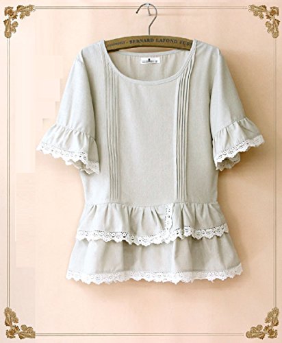 レディースカットソー Tシャツ バストプリーツ エレガント フリル袖 ティアード チュニック トップス 花柄 かぎ針レース オーガンジー ブラウス ラウンドネック 7分袖 フォーマル カジュアル K-287