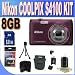 COOLPIX S4100 14 MP Digital Camera with 5x NIKKOR Wide-Angle Optical Zoom Lens and 3-Inch Touch-Panel LCD (Plum) + 8GB SDHC Memory + SDHC Memory Card Wallet + Shock Proof Case w/Strap + USB Card Reader + Mini Tripod + Accessory Saver Bundle!