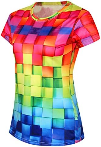 cytprimedesign Women's Abstract Pattern 3D Digital Print T-Shirt Top Tee (A)
