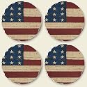 Grand Old Flag Round Assorted Tumbled Stone Coaster Set of 4, Highland Graphics