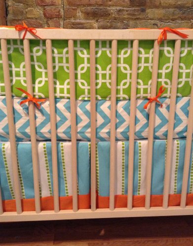 Blvd67 Zig Zag 3 Piece Baby Crib Bedding Set, Aqua Orange and Lime
